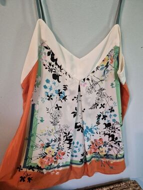 Maeve Floral V-Neck Camisole in Orange, Cream, Teal and Black